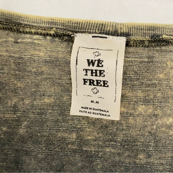 Free People We The Free Army Green Distressed Alex Split Shoulder Tee, Size Med. - Picture 14 of 14